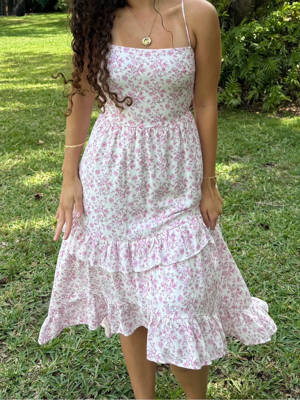 Floral Pink Tiered Midi Dress - Women - Picture 3 of 3